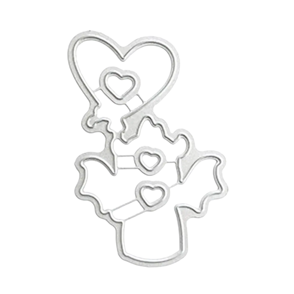 Silver metal die-cutting template shaped like a bouquet of hearts and leaves for Valentine Dragon clear stamps and dies set