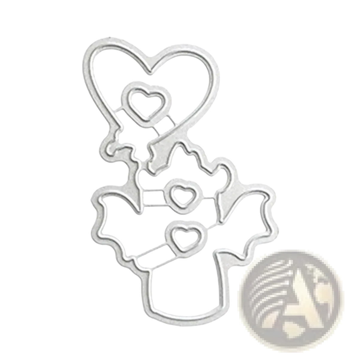 Silver metal die-cutting template shaped like a bouquet of hearts and leaves for Valentine Dragon clear stamps and dies set