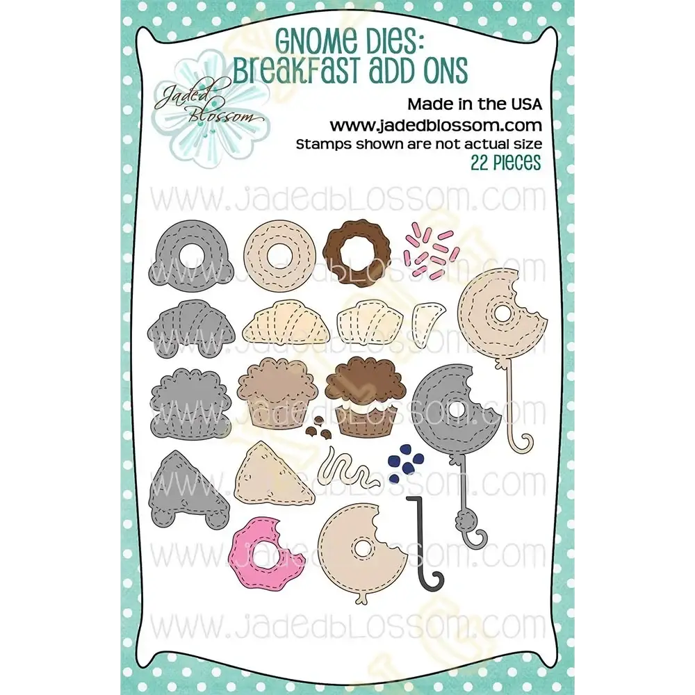 Valentine gnome metal cutting dies and stamps featuring 22 pastel breakfast treat die-cut shapes by jaded blossom