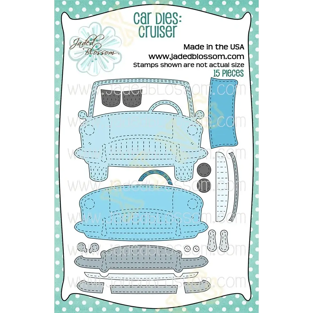 Light blue vintage cruiser car die set with gray accents and stitched detailing for valentine gnome metal cutting dies and stamps