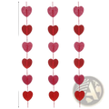 Valentine heart garland party banner with red glittery and matte heart-shaped decorations on three 154cm strands