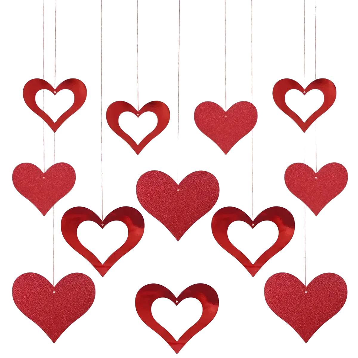 Valentine heart garland party banner with red glittery heart shaped hanging decorations for festive decor