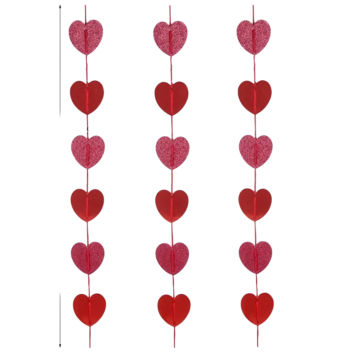 Valentine heart garland with three strands of red glittery heart garland party decorations in solid and sparkly design