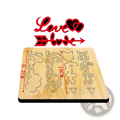 Valentine heart wooden cutting die with red laser cut love and arrow decorative decals on light wooden board