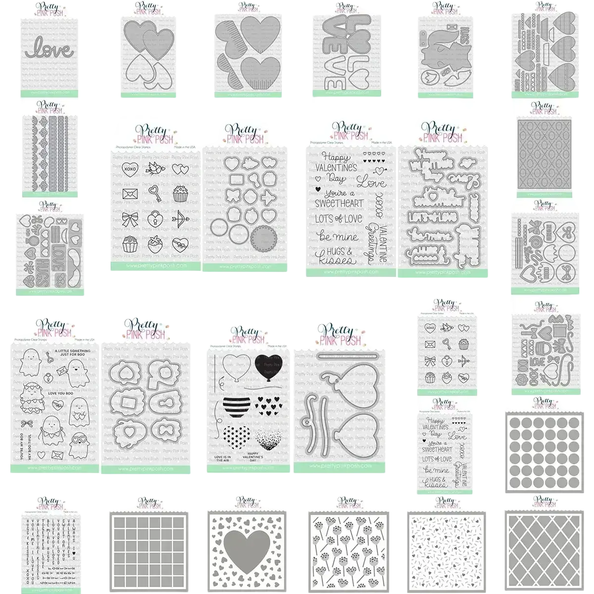 Valentine metal cutting dies and clear stamps set featuring pink posh clear stamp sets with intricate cutting dies designs