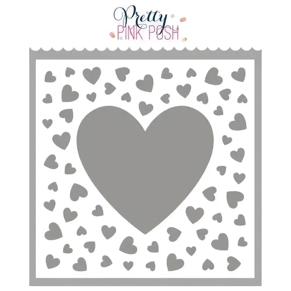 Gray heart-shaped metal cutting die with large center cutout and smaller hearts for valentine crafting projects