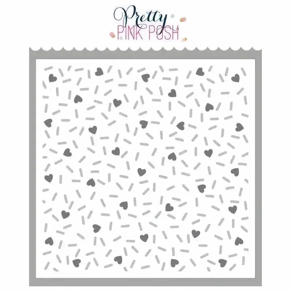 Valentine metal cutting dies and clear stamps set featuring gray heart and sprinkle patterned clear stamp sheet by pretty pink push