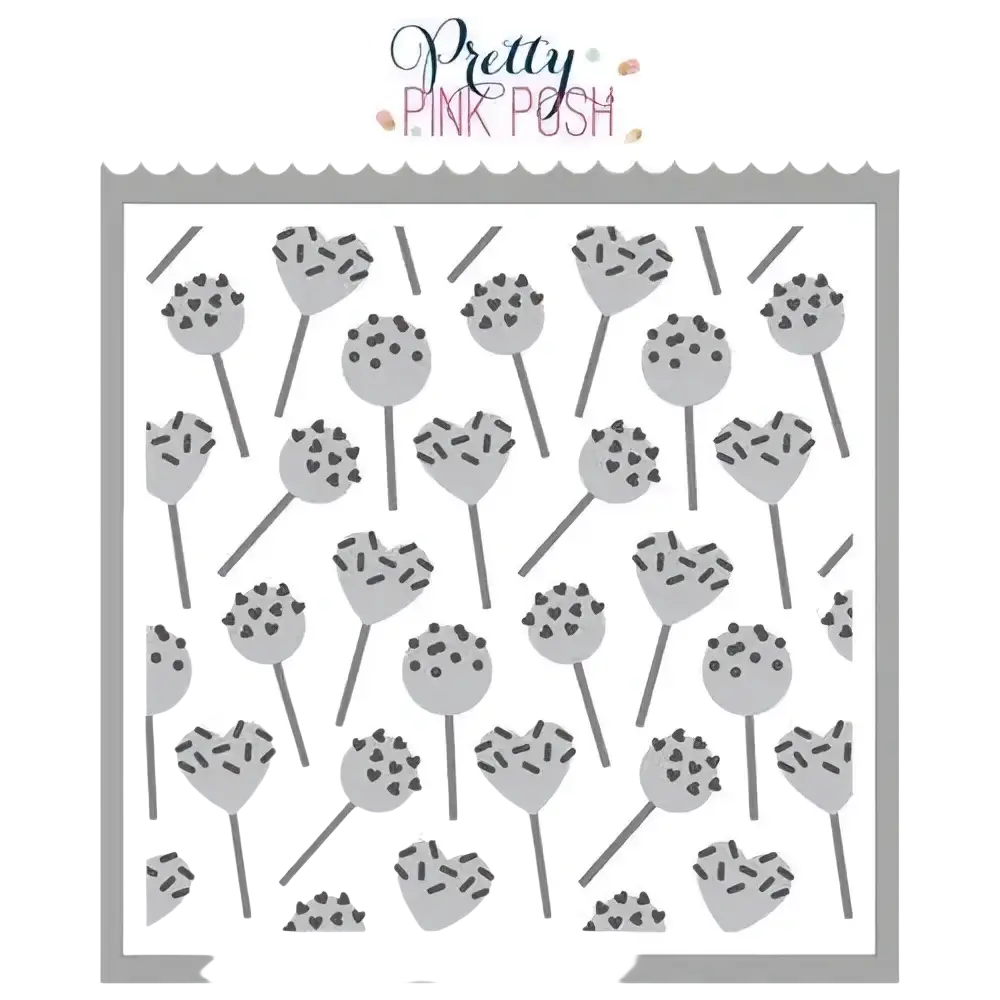 Valentine metal cutting dies and clear stamps set featuring gray lollipop designs with black sprinkle details by pretty pink push