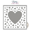 Gray heart-shaped metal cutting die with large center cutout and smaller hearts for valentine crafting projects