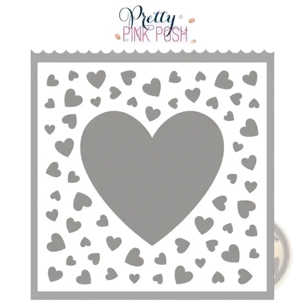 Gray heart-shaped metal cutting die with large center cutout and smaller hearts for valentine crafting projects