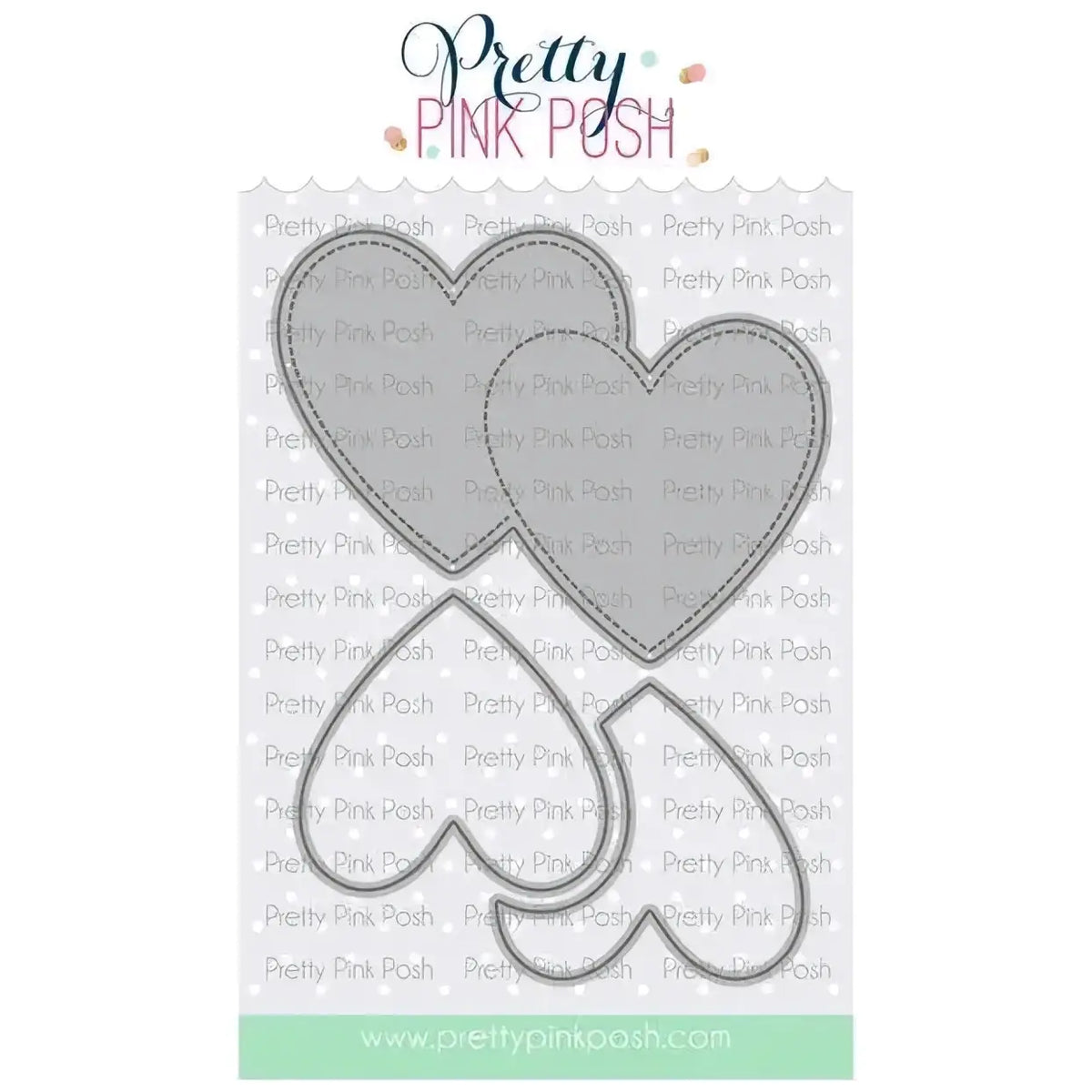 Valentine metal cutting dies and clear stamps set featuring a pretty pink posh heart-shaped die-cutting tool