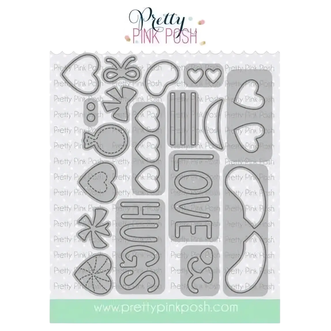 Valentine metal cutting dies set in silver featuring intricate die-cut designs of hearts flowers and love
