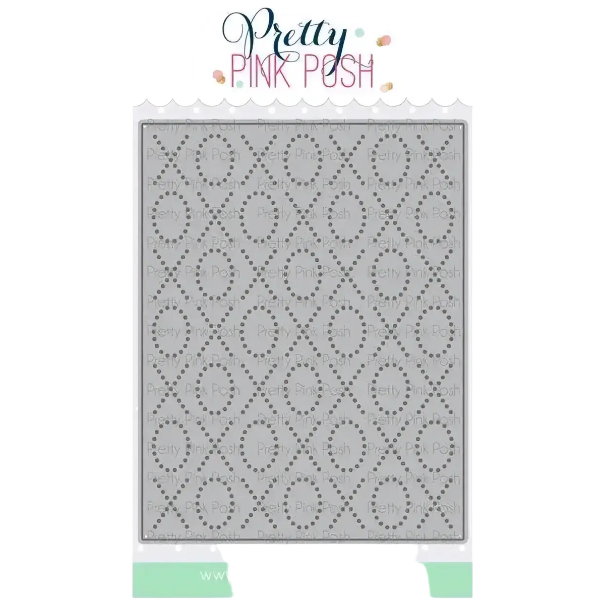 Silver metal die-cutting sheet with interlocking dotted circle pattern from pretty pink posh valentine metal cutting dies set