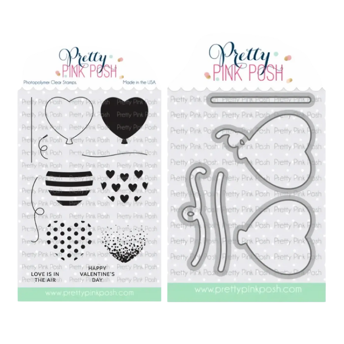 Clear stamp set with black and pink heart designs and happy valentines day text by pretty pink posh for valentines crafting