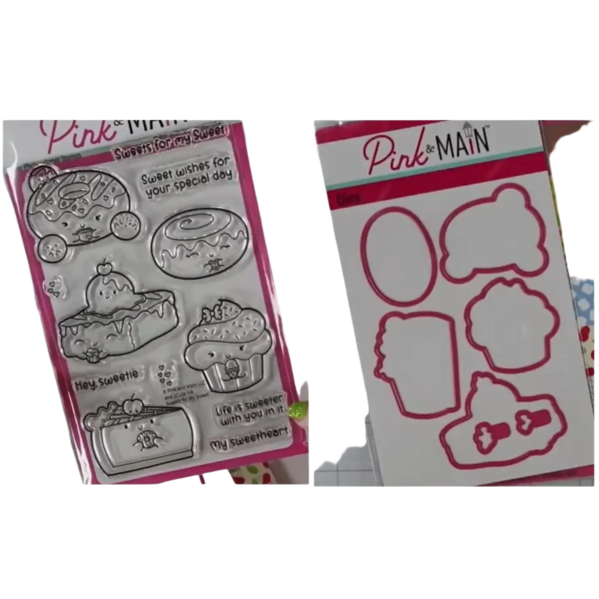 Pink and main sweets for my sweet clear stamp set with cartoon donuts cupcakes and cake in transparent packaging for valentine mouse metal cutting dies and clear stamps