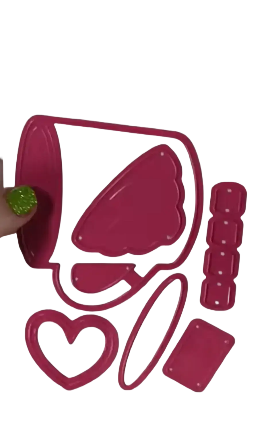 Pink and main valentine mouse metal cutting dies featuring vibrant fuchsia metal die cut shapes including hearts and ovals