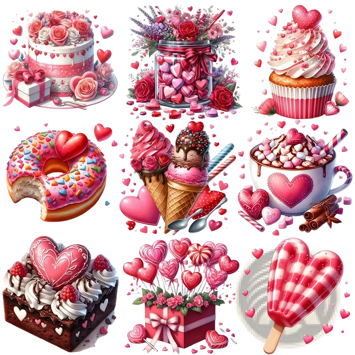 A pink and white heart-shaped popsicle with a red and white checkered pattern for valentine stickers craft supplies