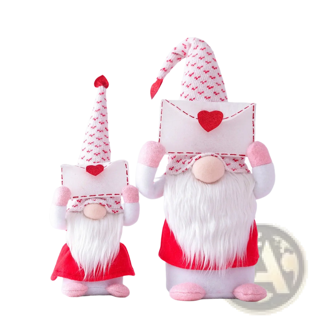 Valentines day gnome plush rudolph doll ornament with adorable red and white knitted fabric and fluffy beards holding heart envelopes