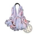 Light blue silk Van Gogh Almond Blossom scarf with delicate pink cherry blossom and brown branch pattern