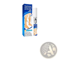 White cylindrical varicose vein relief device with silver button and blue packaging for leg treatment