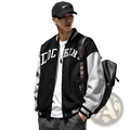 Black and gray varsity jacket with white lettering across the chest korean style loose casual top