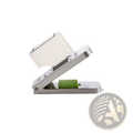 Vegetable chopper with three stainless steel blades in silver and green with container for efficient slicing