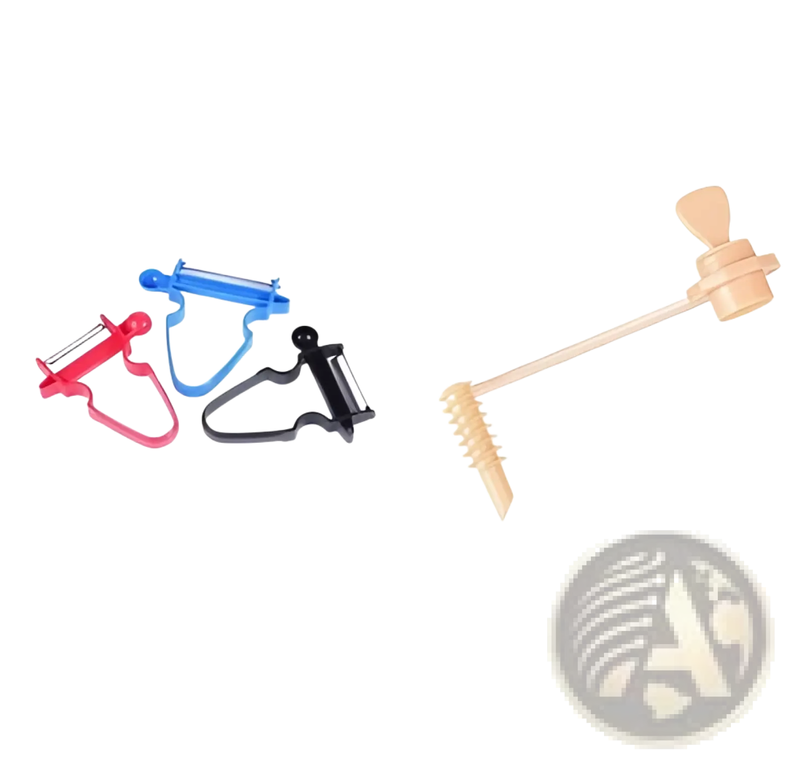 Vegetable peeler set stainless steel swivel blade 3 pack with three colorful peelers and one wooden-handled spiral slicer
