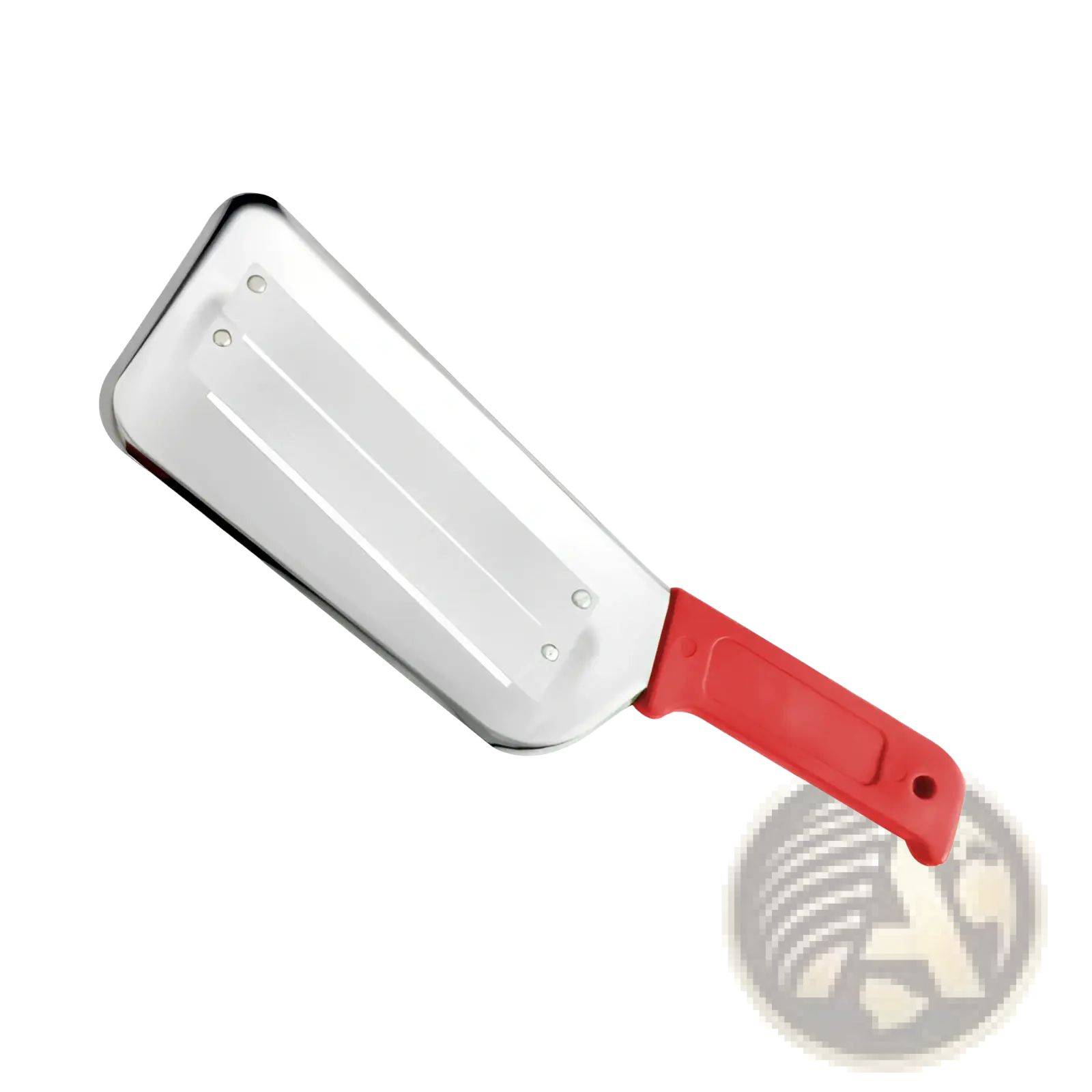 Vegetable shredder stainless steel slicer tool with red handles and a rectangular flat blade for cutting vegetables