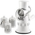 White plastic and stainless steel vegetable slicer 3 in 1 manual rotary grater mandoline with interchangeable metal attachments