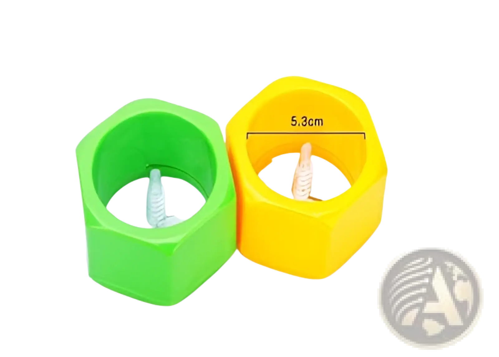 Green and yellow hexagonal plastic screwdriver bit holders with metal inserts for vegetable spiralizer manual cucumber slicer cutter