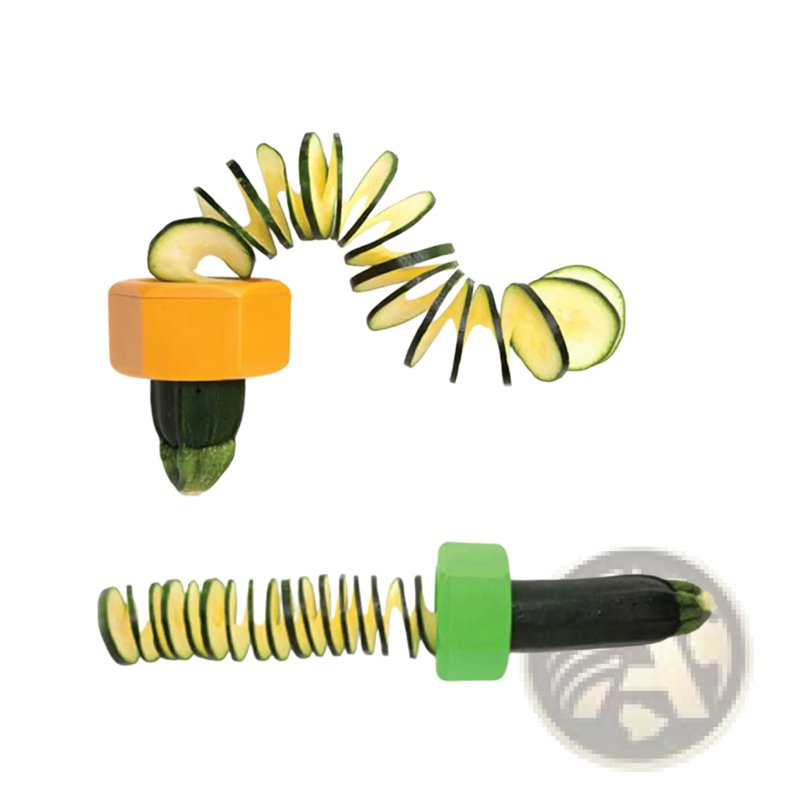 Orange and green manual vegetable spiralizer with spiral slicing mechanism for cucumber and zucchini slicing