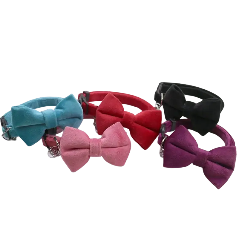 Velvet bow cat collars with bell 3 pack in teal red pink and purple made of soft velvet material