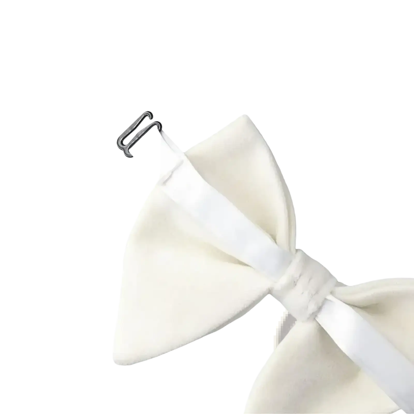 Cream-colored satin velvet bow tie with adjustable strap and silver-toned clasp for formal neckwear gift