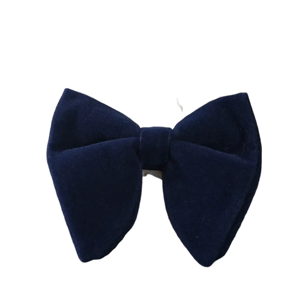 A navy blue velvet bow tie with a classic symmetrical design for formal neckwear gift use