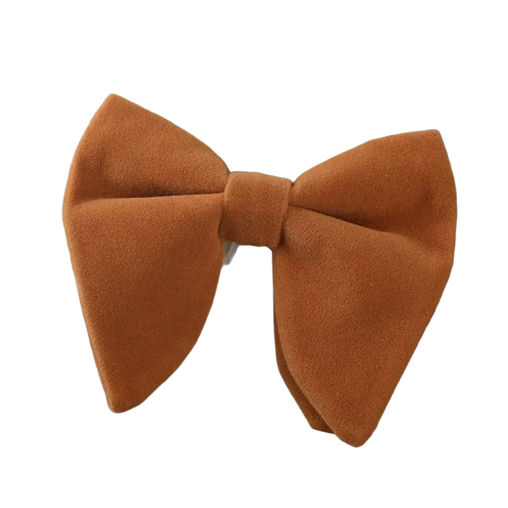 A soft rust-colored suede velvet bow tie with a classic symmetrical design for formal neckwear gift