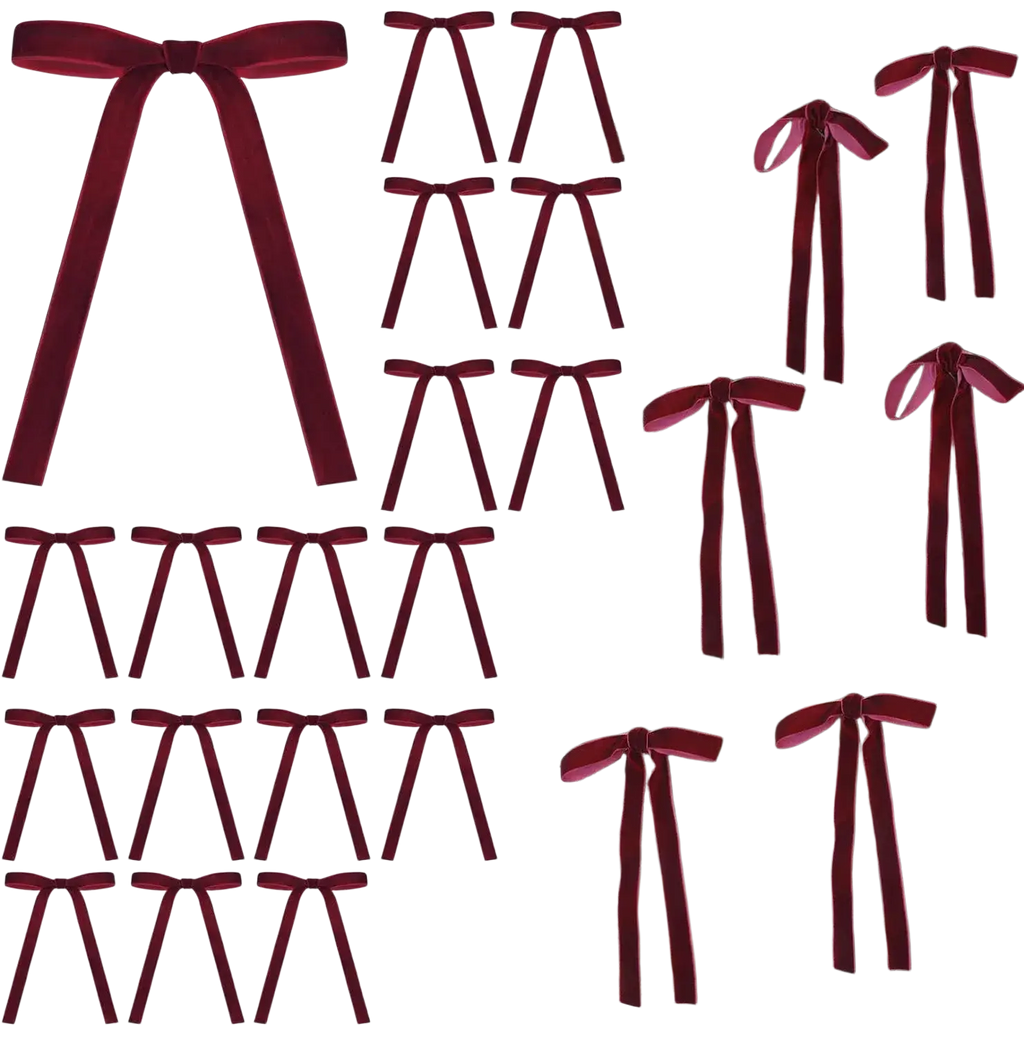Deep burgundy velvet bows christmas tree ornaments 24 pcs velvet bows christmas neatly arranged on tree