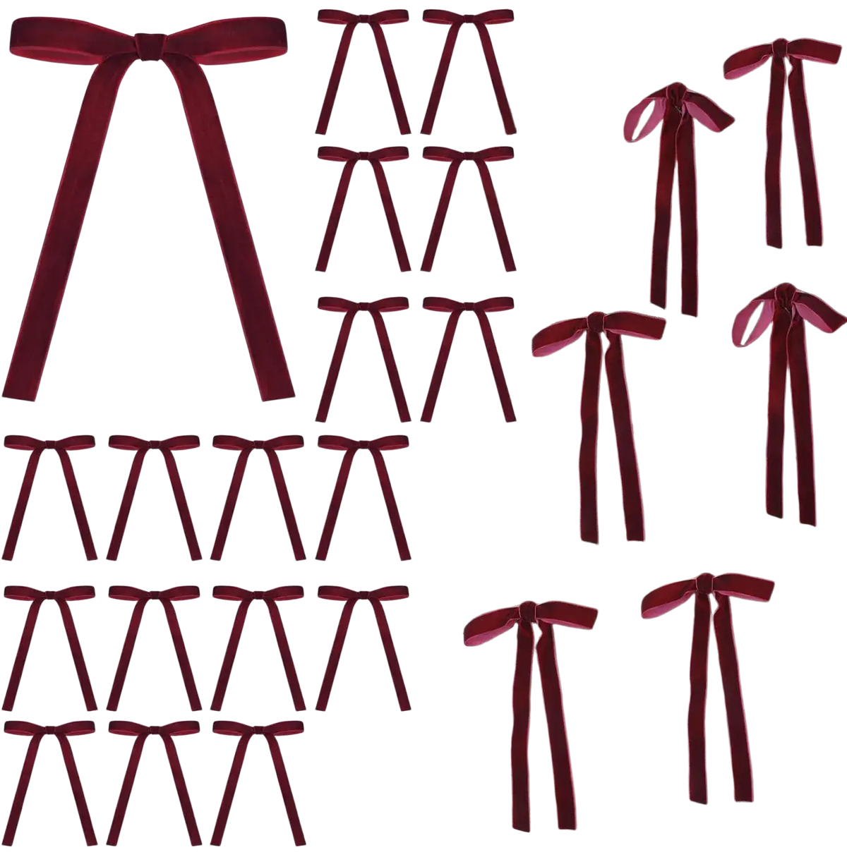 Deep burgundy velvet bows christmas tree ornaments 24 pcs velvet bows christmas neatly arranged on tree