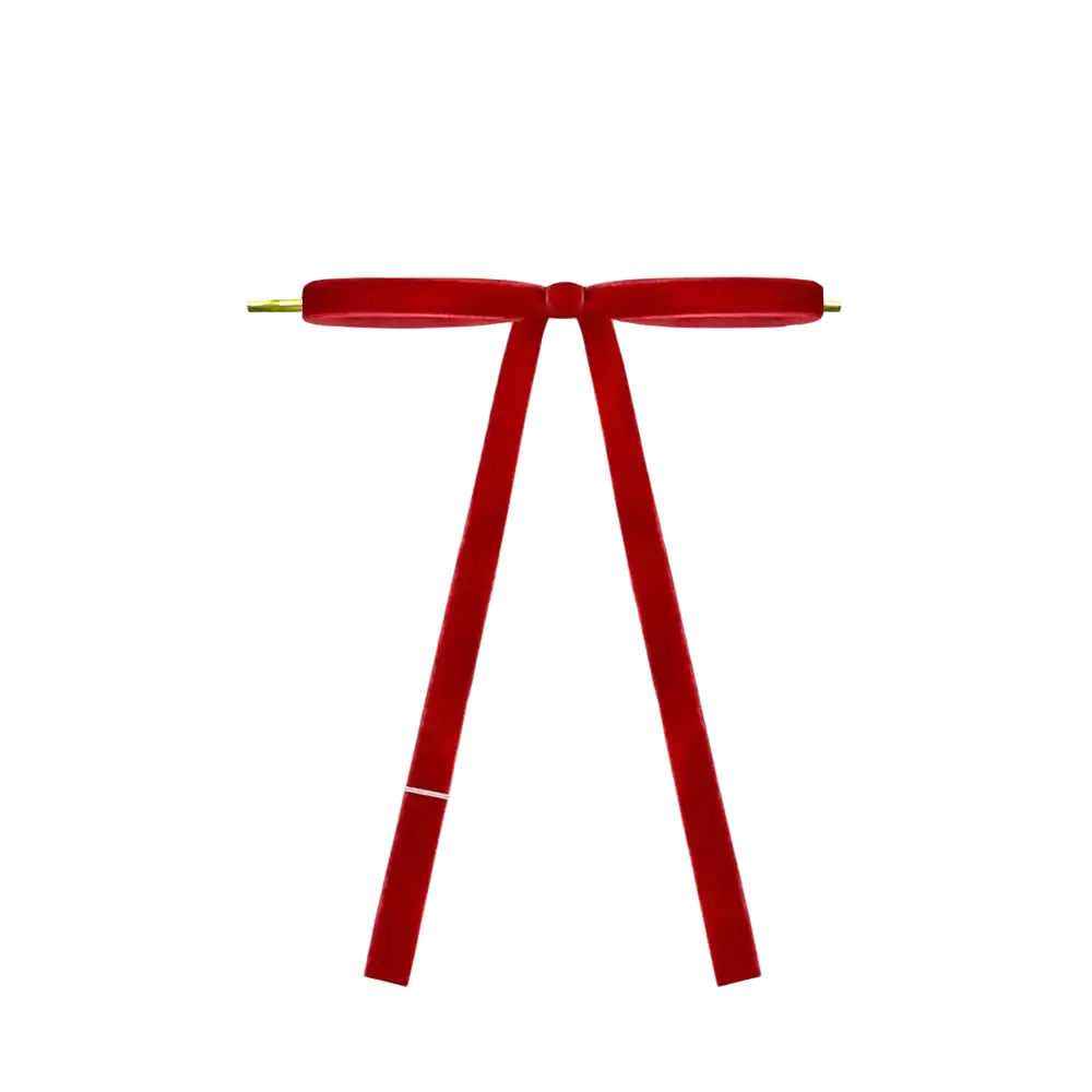 A vibrant red velvet bows christmas tree ornament with gold-toned metal tips measuring 13cm by 18cm from 24 pcs velvet bows