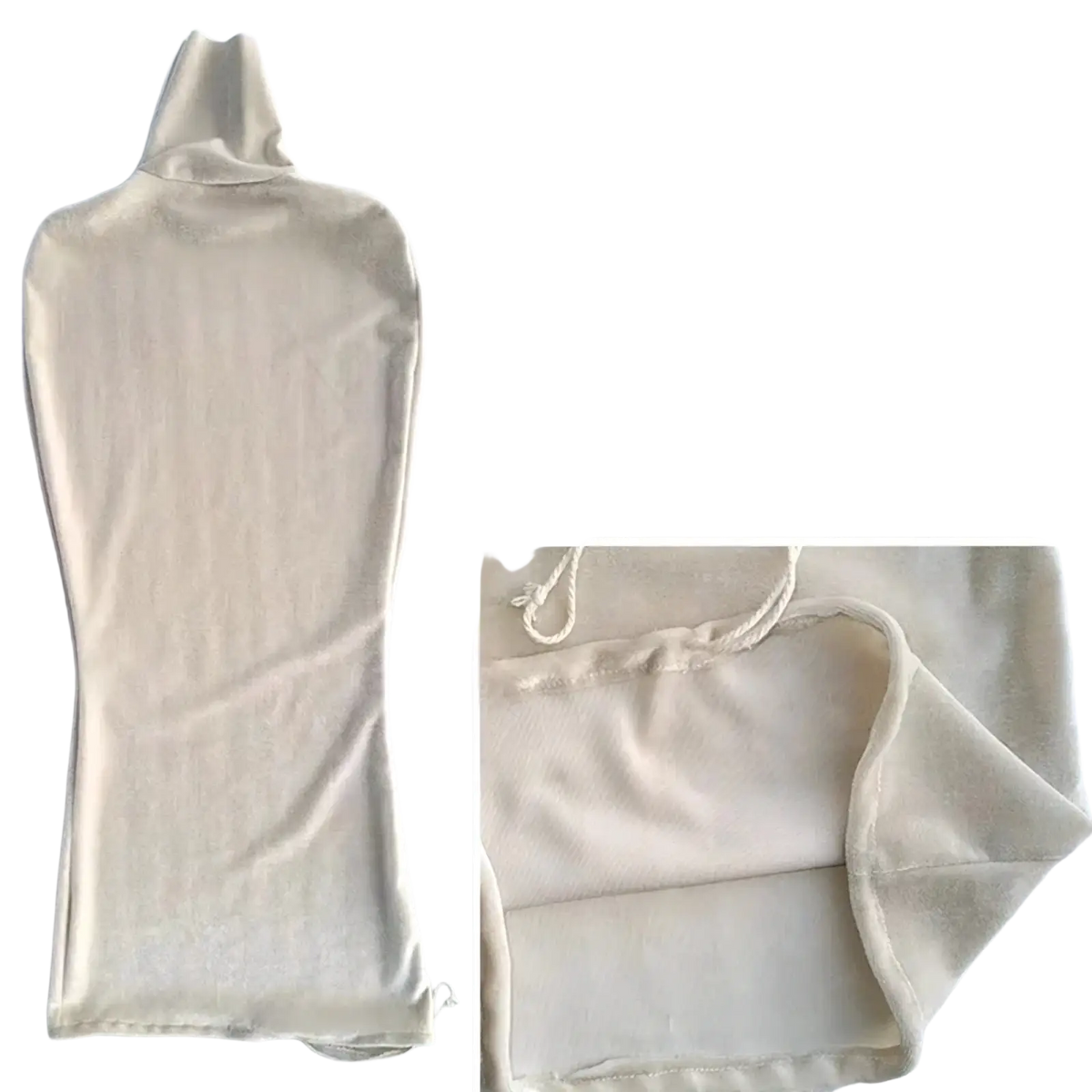 Beige velvet garment bag with drawstring closure for velvet mannequin body cover dress form display slip