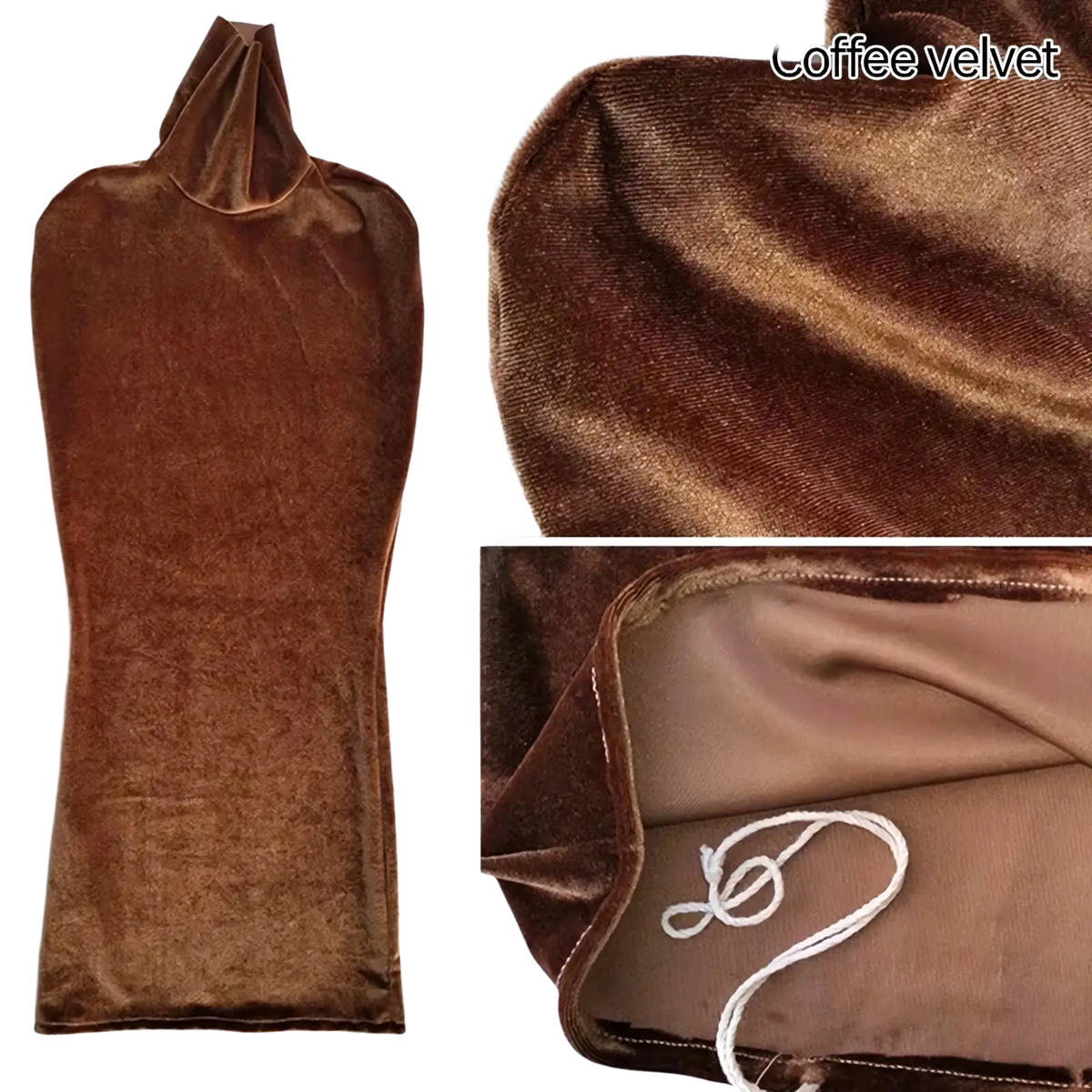 Coffee velvet garment bag with high collar and drawstring closure for velvet mannequin body cover dress form display slip