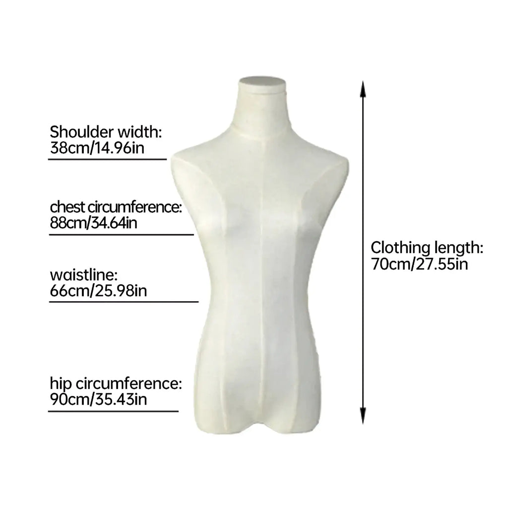White plastic female mannequin torso with molded contours for velvet mannequin body cover dress form display slip