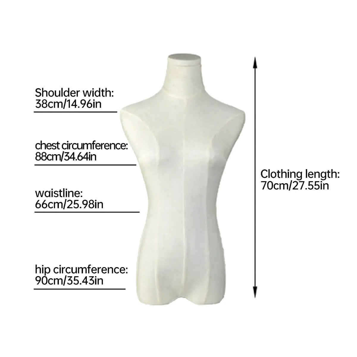 White plastic female mannequin torso with molded contours for velvet mannequin body cover dress form display slip