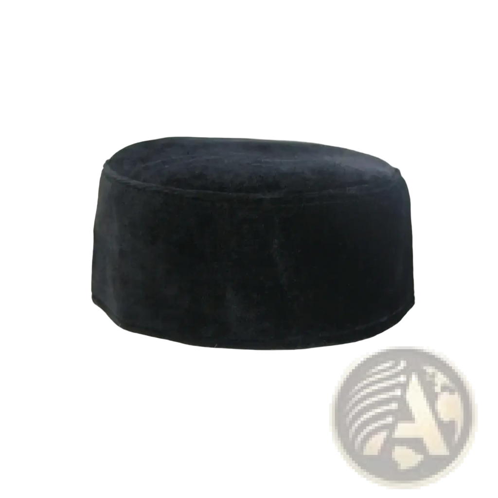 Black velvet kufi cap with a smooth rounded crown and tapered brim winter warm islamic prayer hat