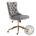 Velvet office chair tufted gray with gold-tone nailhead trim and five-star base swivel for office use