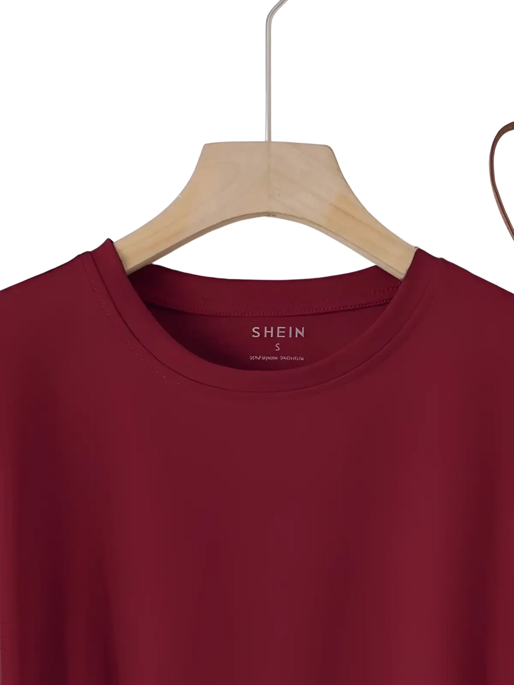 A maroon velvet short sleeve casual tee made of soft cotton fabric with round neck and Shein brand label visible