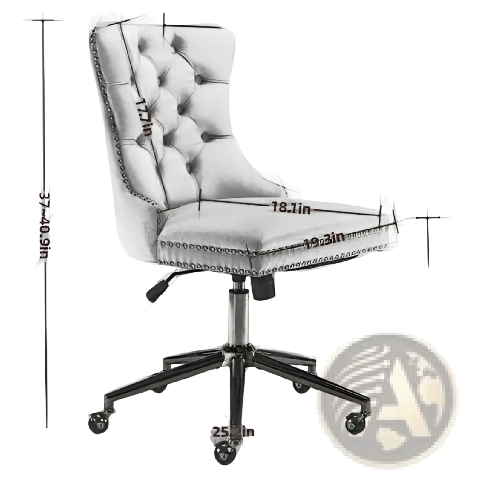 Velvet tufted beige leather office chair with gold metal base and casters for professional workspace use