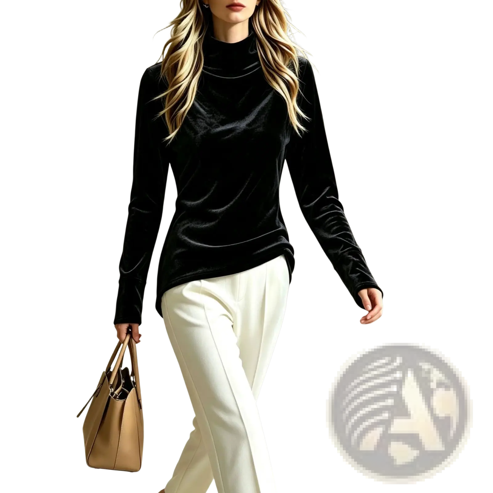 Black velvet turtleneck top long sleeve pullover made from soft velvet fabric for stylish and comfortable wear