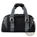 Versatile black and gray athletic duffel bag with reinforced straps and buckle closures for secure carrying