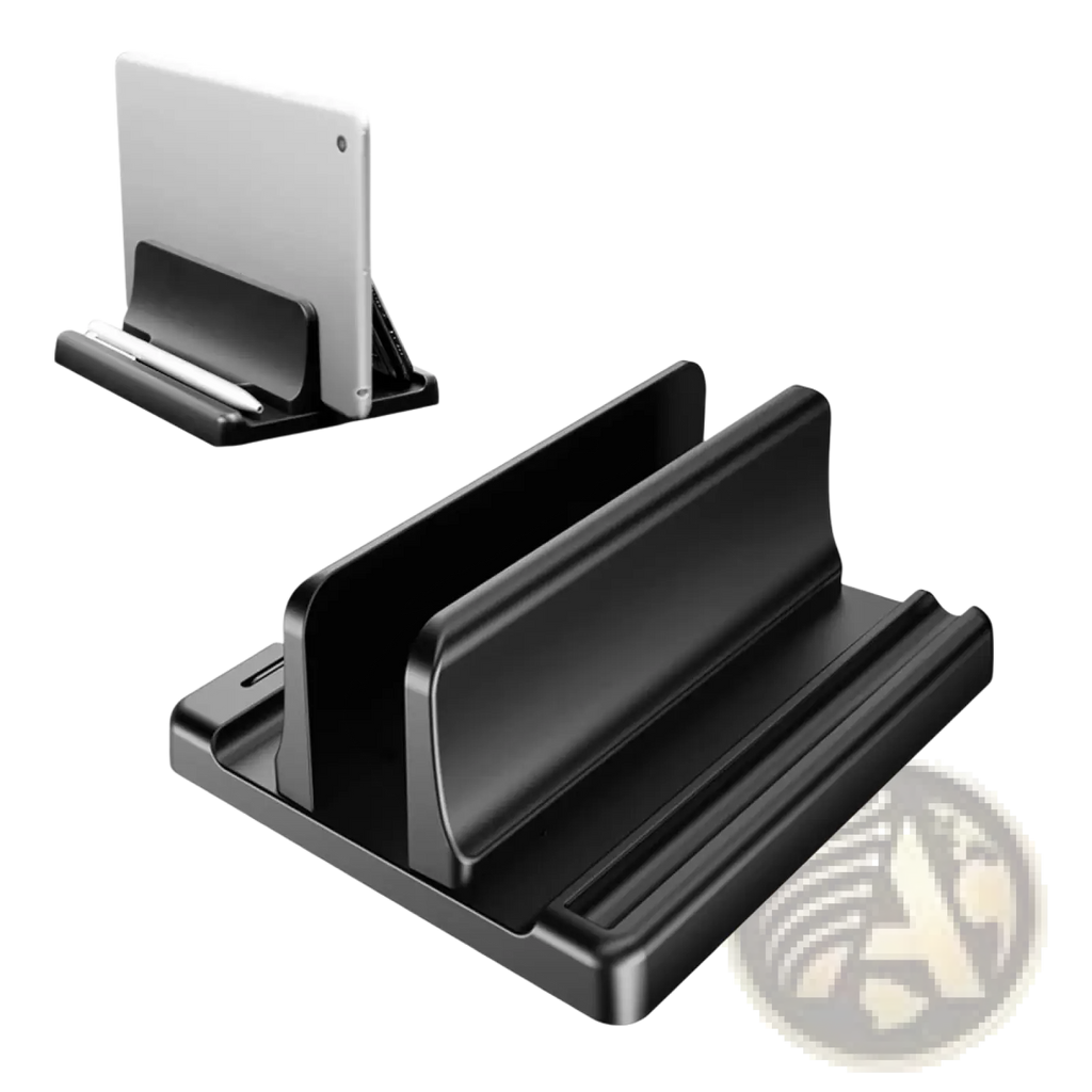 Black plastic vertical laptop stand with single opening adjustable design for abs desktop organization