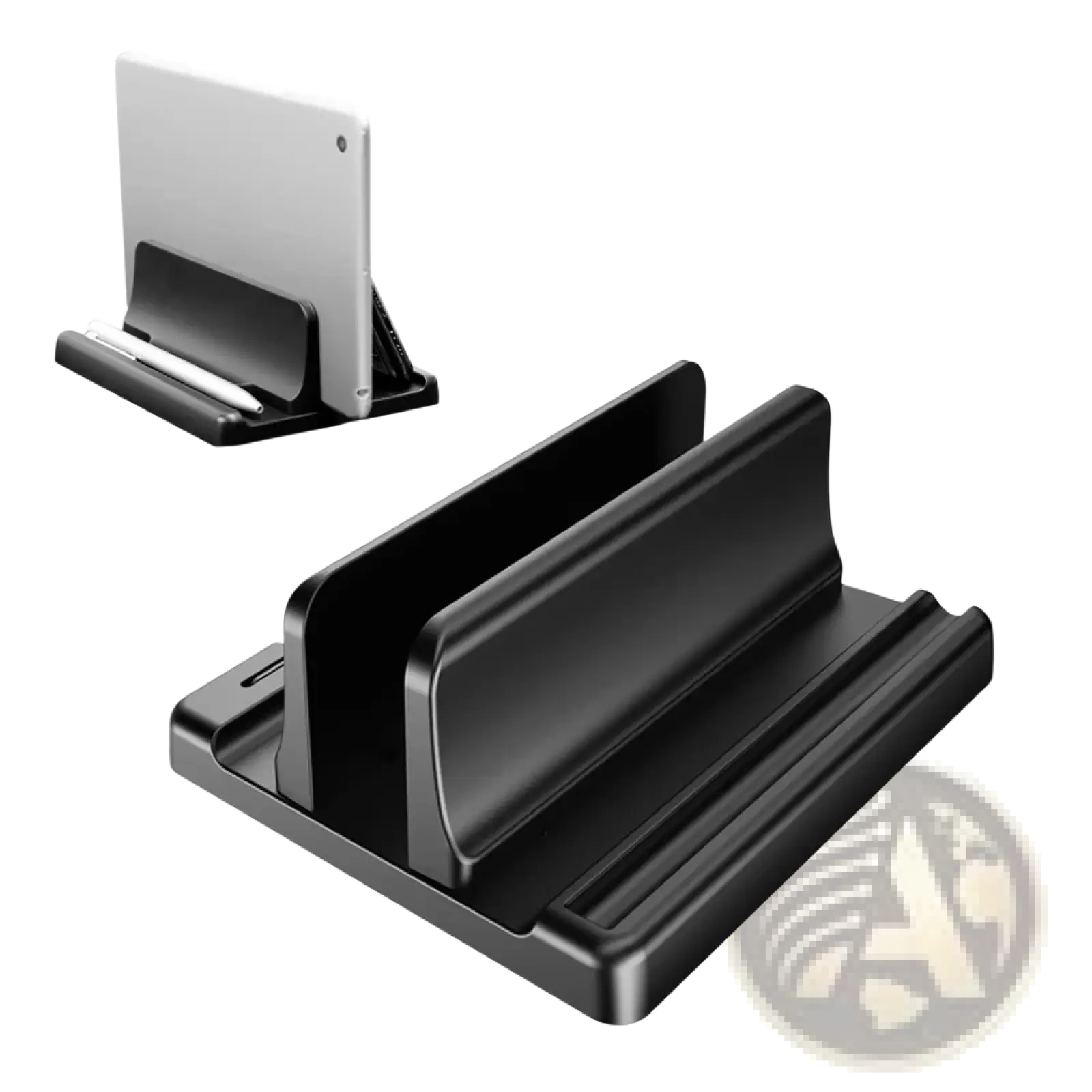 Black plastic vertical laptop stand with single opening adjustable design for abs desktop organization